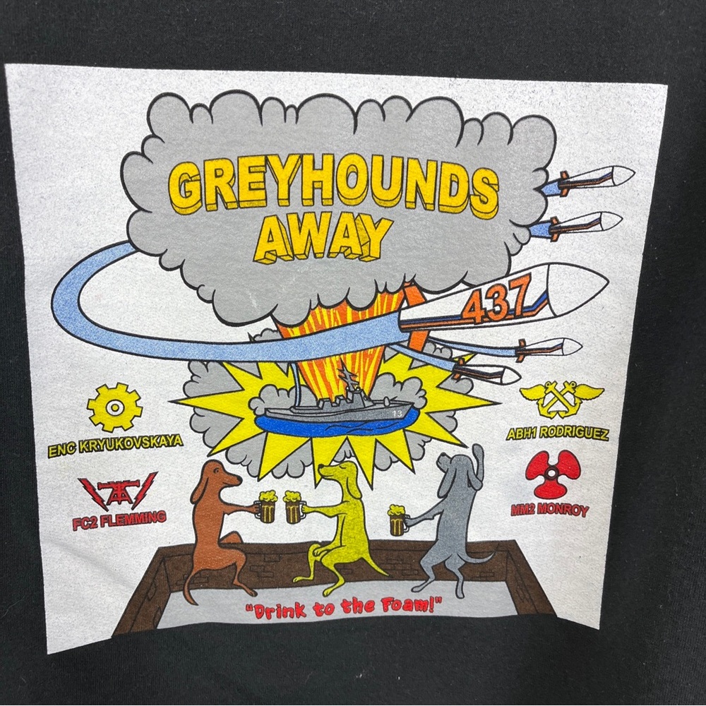 Vintage US Navy Hoodie Sweatshirt Black USN Sz M Greyhounds Away Planes Aircraft